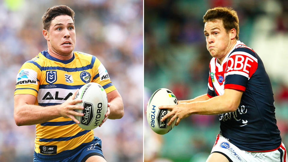 Seen here, Eels half Mitchell Moses and Roosters playmaker Luke Keary.