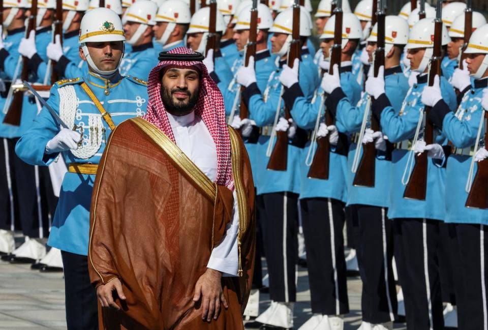 Saudi Crown Prince Mohammed bin Salman reviews a guard of honour during a welcome ceremony at the Presidential Palace in Ankara, Turkey, on June 22 (REUTERS)