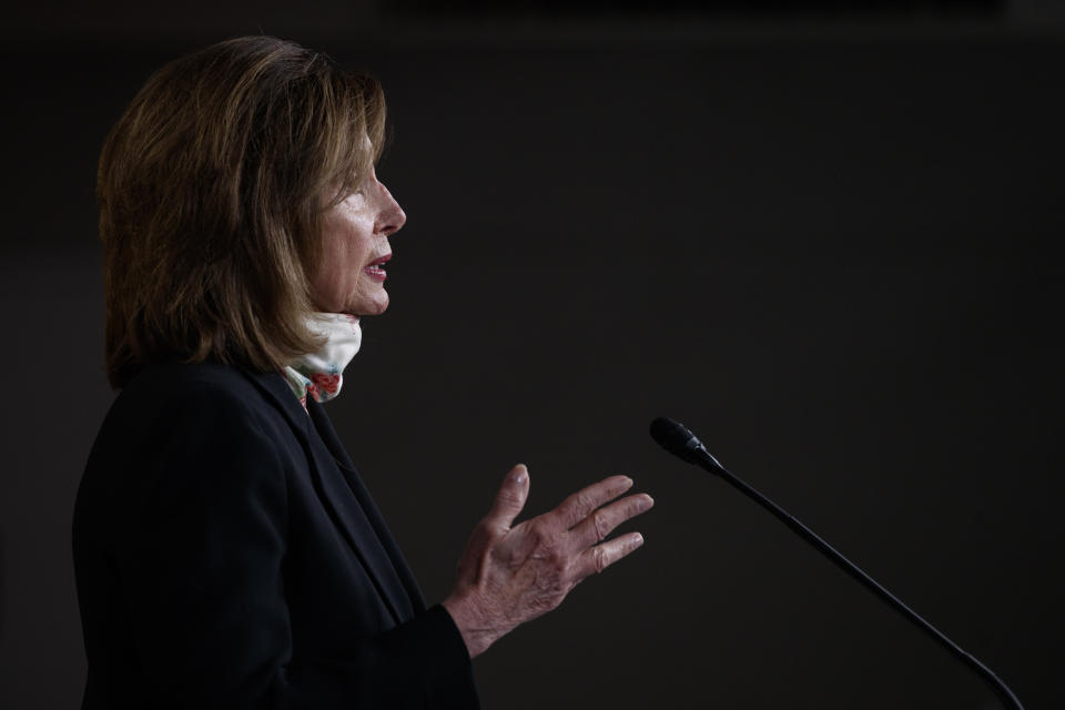 House Speaker Nancy Pelosi of Calif., speaks during a news conference on Capitol Hill in Washington, Thursday, May 28, 2020. (AP Photo/Carolyn Kaster)