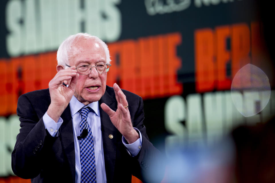 Democratic presidential candidate Sen. Bernie Sanders, I-Vt., speaks at the Brown & Black Forum at the Iowa Events Center, Monday, Jan. 20, 2020, in Des Moines, Iowa. (AP Photo/Andrew Harnik)