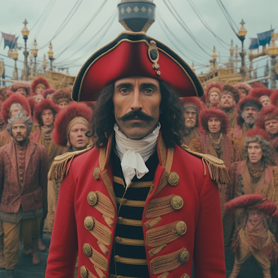 Rendering of Captain Hook as a Wes Anderson character