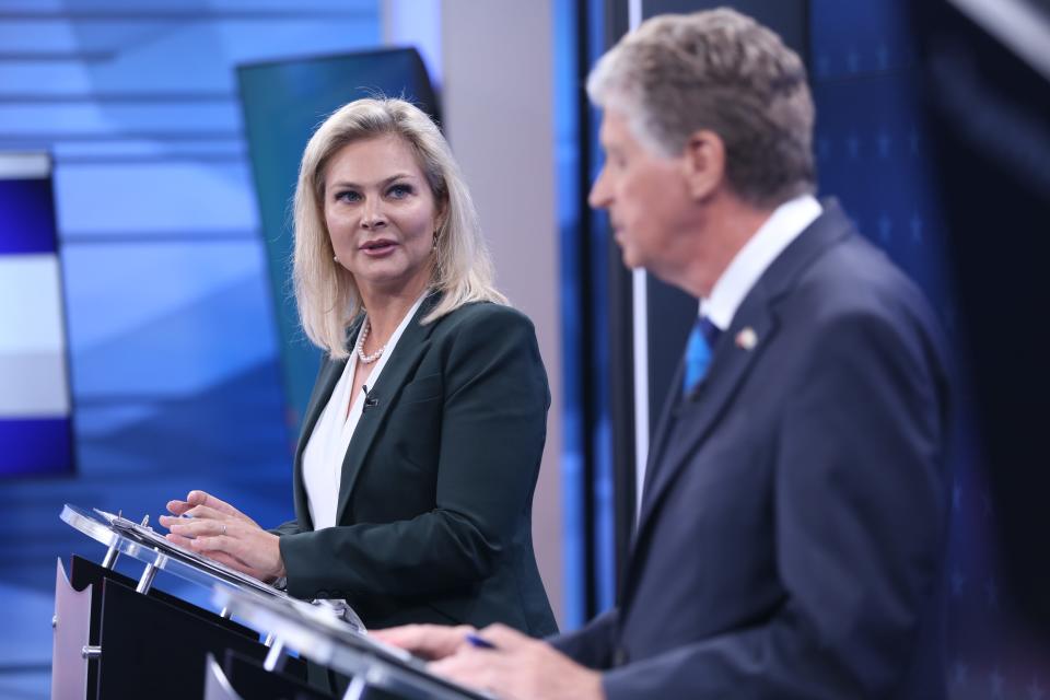 Republican Ashley Kalus and incumbent Democratic Gov. Dan McKee squared off in their first post-primary debate Tuesday night, hosted by WPRI.