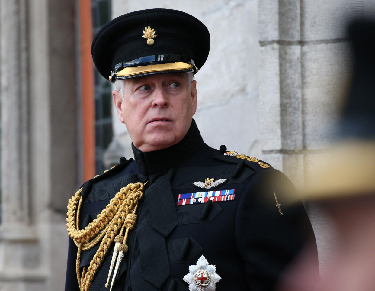 The Duke of York, in his role as colonel of the Grenadier Guards, at a memorial in Bruges to mark the 75th Anniversary of the liberation of the Belgian town. (Photo by Jonathan Brady/PA Images via Getty Images)