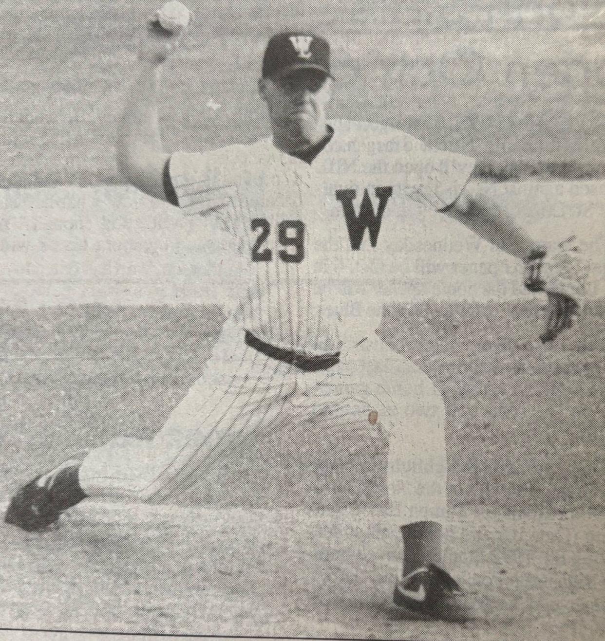 Watertown Post 17 pitcher Grant Osthus throws to the plate during an American Legion Baseball doubleader in 1992 at Watertown Stadium.