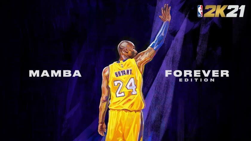 One of two covers of "NBA2K21 Mamba Edition" featuring a portrait of Lakers legend Kobe Bryant