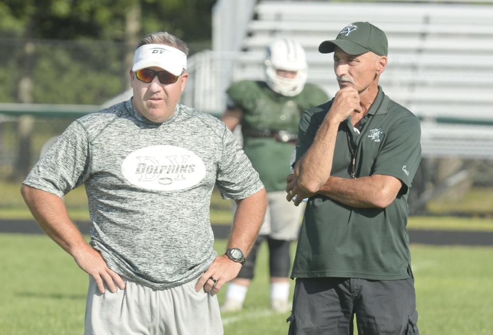 D-Y Principal Paul Funk, left, and head coach Joe Jamiel at the start of the 2019 season.