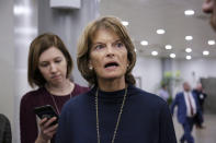 FILE - In this Jan. 10, 2019, file photo, Sen. Lisa Murkowski, R-Alaska, answers questions from reporters on Capitol Hill in Washington. Murkowski said she's comfortable waiting to decide if more information is needed as part of the Senate's impeachment trial until after hearing arguments from House managers and attorneys for President Donald Trump and questions from members. Murkowski spoke to reporters Saturday, Jan. 18, 2020, from Anchorage ahead of Senate impeachment trial proceedings expected to begin Tuesday. (AP Photo/J. Scott Applewhite, File)