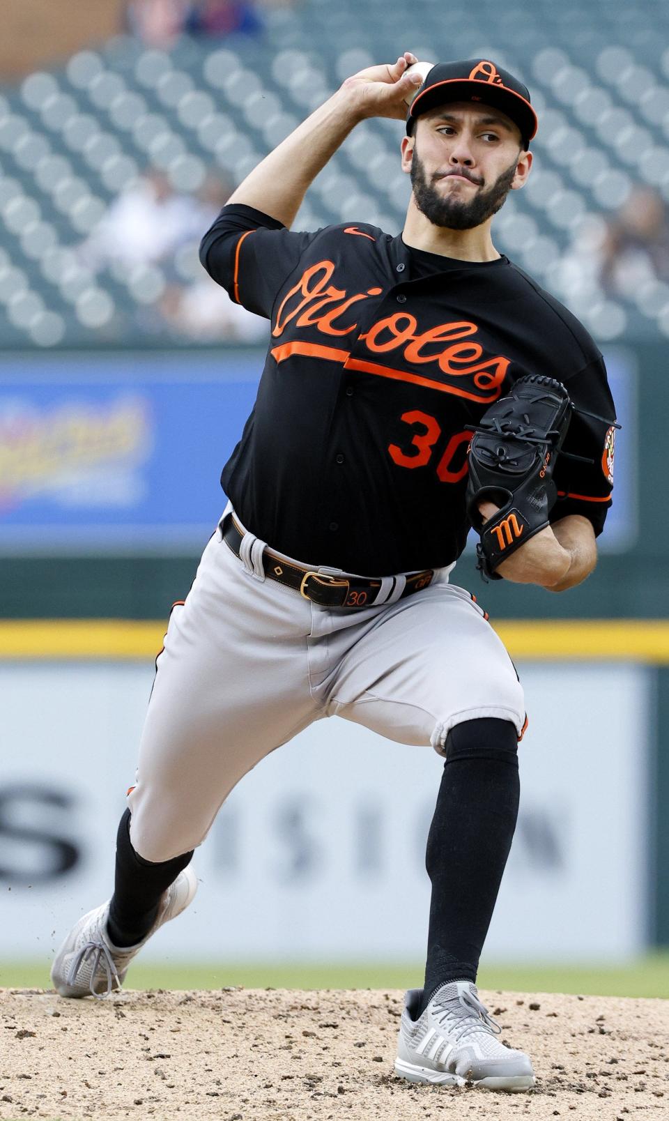 Orioles pitcher Grayson Rodriguez pitches against the Tigers during the second inning of the second game of a doubleheader on Saturday, April 29, 2023, at Comerica Park.