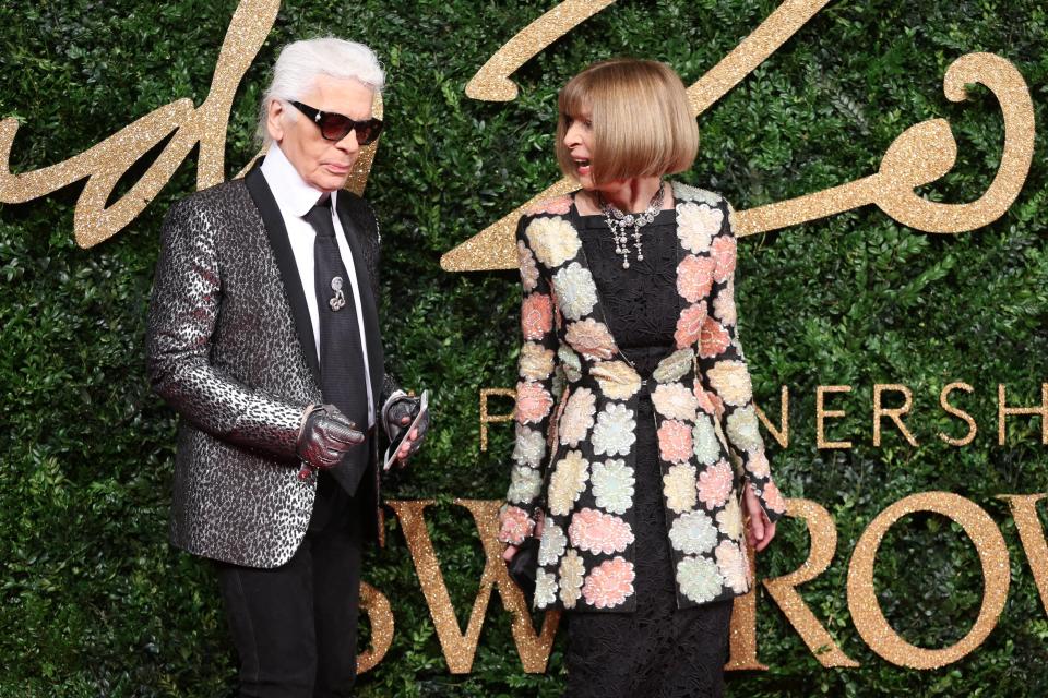 Karl Lagerfeld and Anna Wintour attending The British Fashion Awards in 2015. - Credit: AP