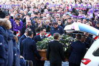 <p>Soccer Football – Davide Astori Funeral – Santa Croce, Florence, Italy – March 8, 2018 Pallbearers carry the casket of Davide Astori REUTERS/Alessandro Bianchi </p>
