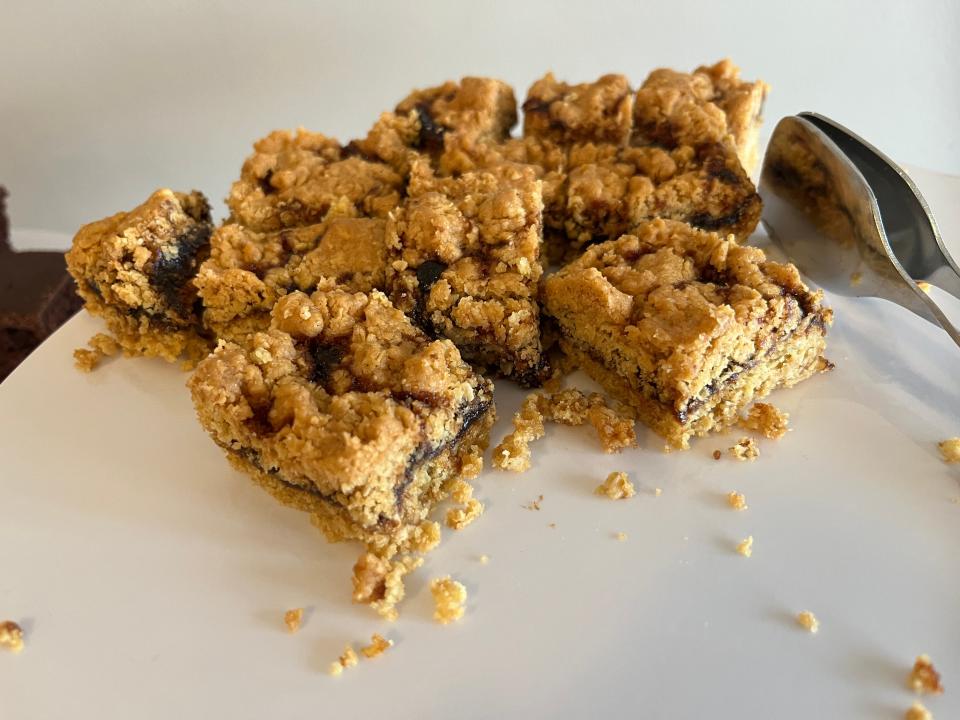 Hjónabandssæla, also known as a "happy marriage cake," at a hotel breakfast in Iceland.