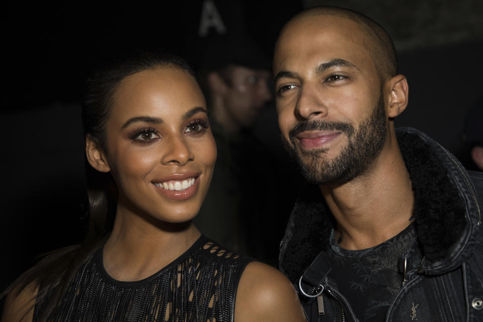 Rochelle Hume and Marvin Humes pose for photographers upon arrival at the Julien Macdonald Spring/Summer 2018 runway show at London Fashion Week in London, Monday, Sept. 18, 2017. (Photo by Vianney Le Caer/Invision/AP)