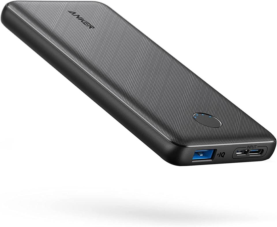 a black anker portable battery charger on a white background