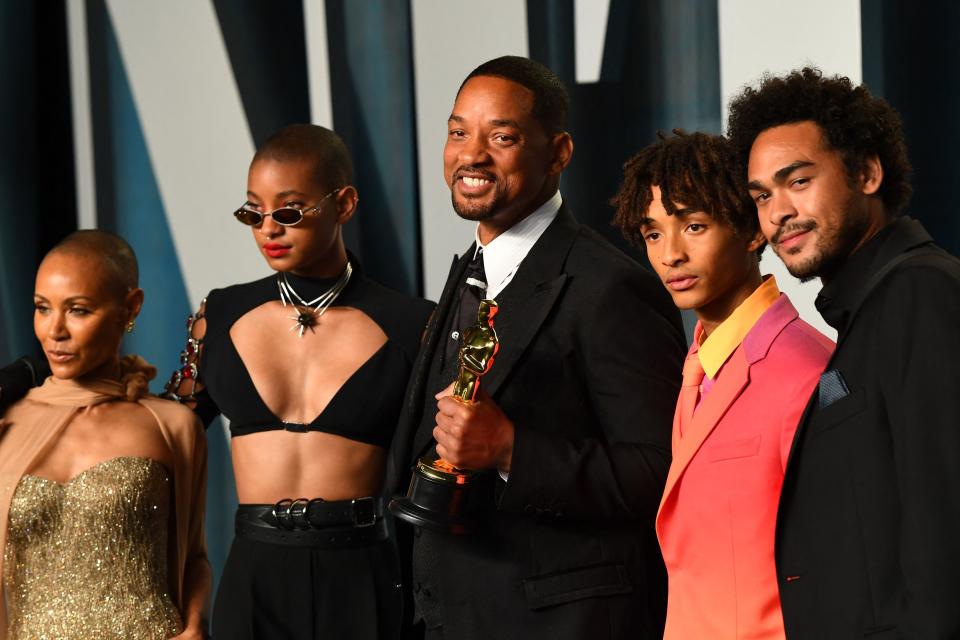 Will Smith Trey Smith Jaden Smith Willow Smith and Jada Pinkett Smith Vanity Fair Oscars Party