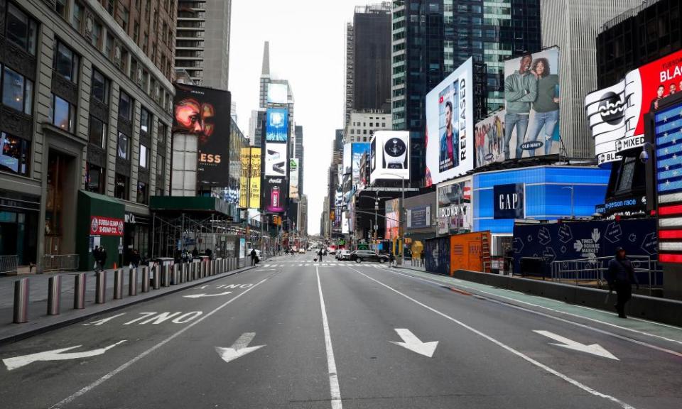 An empty Times Square in New York, New York, on 19 March.