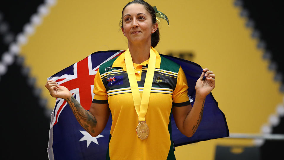 Sarah Sliwka celebrates. (Photo by Cameron Spencer/Getty Images for the Invictus Games Foundation )