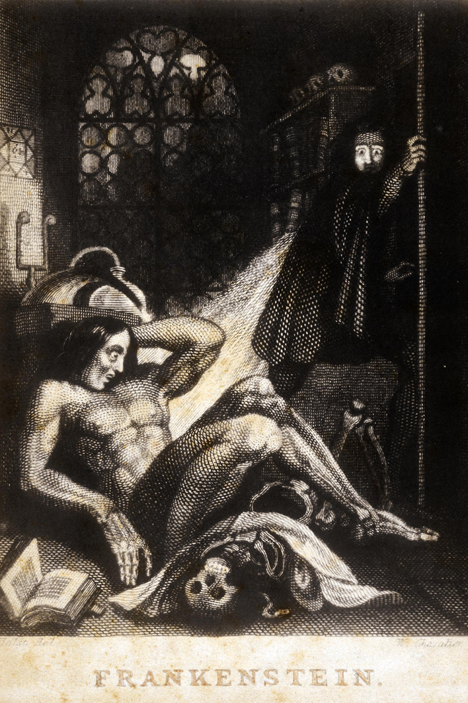 Illustration from the second edition of the horror story Frankenstein or The Modern Prometheus by Mary Wollstonecraft Shelley (1797-1851); the first edition was published anonymously in London on March 11, 1818. England, London 1831.  (Photo by Fototeca Gilardi/Getty Images)