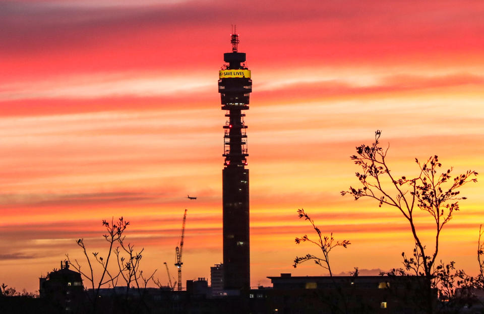 A beautiful sunset seen over the London skyline with a view of the BT Tower. (Photo by Brett Cove / SOPA Images/Sipa USA)