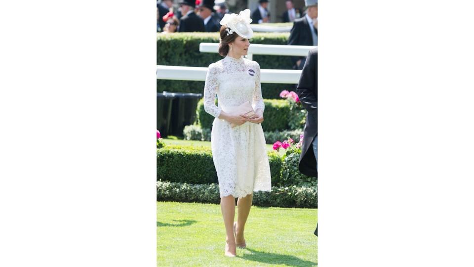 Princess Kate in lace white dress at Royal Ascot 2017 