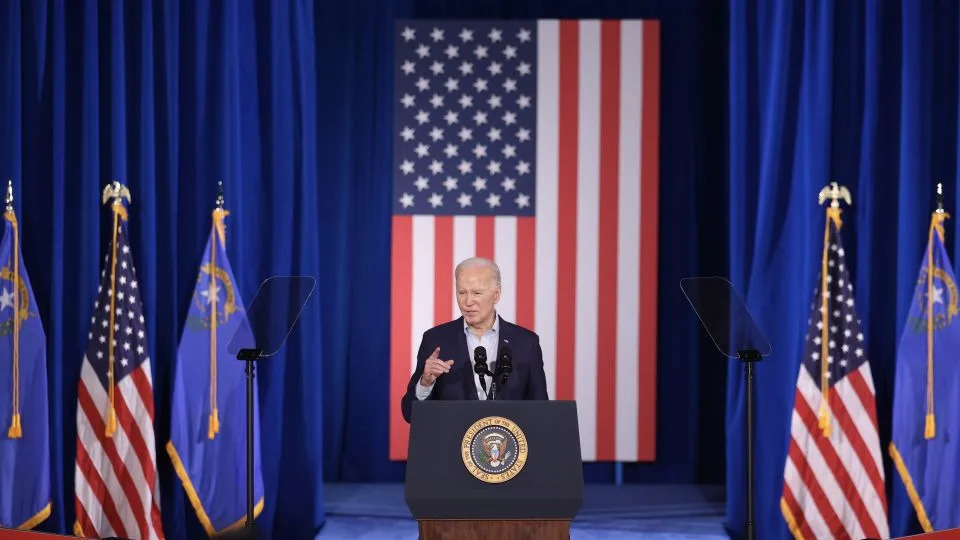 US President Joe Biden speaks at Stupak Community Center on March 19, 2024 in Las Vegas, Nevada. Biden delivered remarks on making affordable housing more available for American families. - Ian Maule/Getty Images