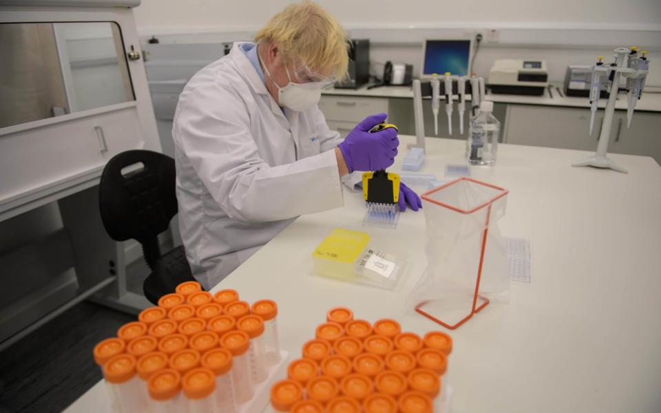 Boris Johnson tried a test when he visited the French biotechnology laboratory Valneva in Livingston, west Scotland, on January 28 - Wattie Cheung/AFP