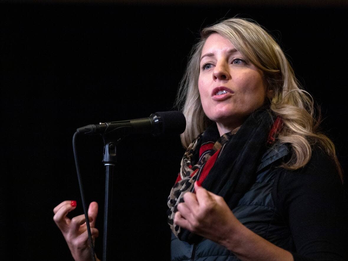 Foreign Affairs Minister Melanie Joly speaks to the media at the Hamilton Convention Centre ahead of the Liberal Cabinet retreat on Monday, January 23, 2023. (Nick Iwanyshyn/The Canadian Press - image credit)