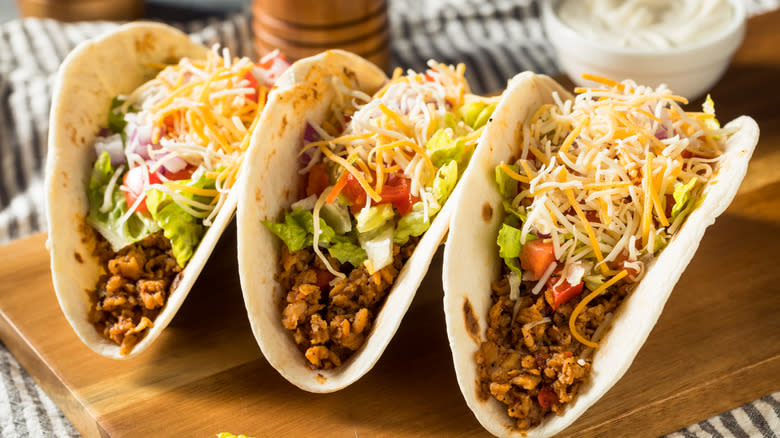 Three ground beef tacos