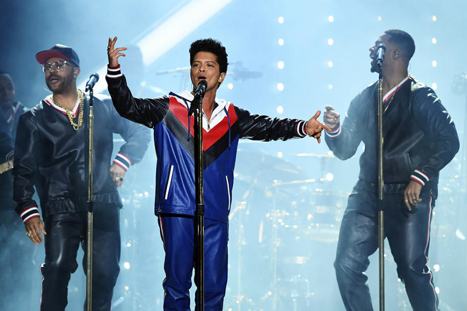 Bruno Mars performs onstage during The 59th Grammy Awards