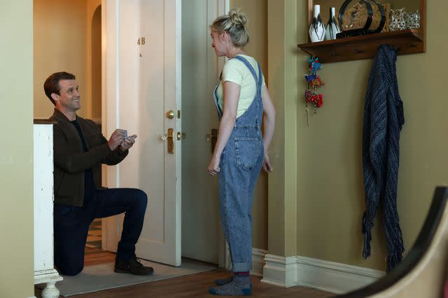 <p>Elizabeth Morris/NBCUniversal via Getty </p> Casey (Jesse Spencer) proposes to Brett (Kara Killmer) on Chicago Fire