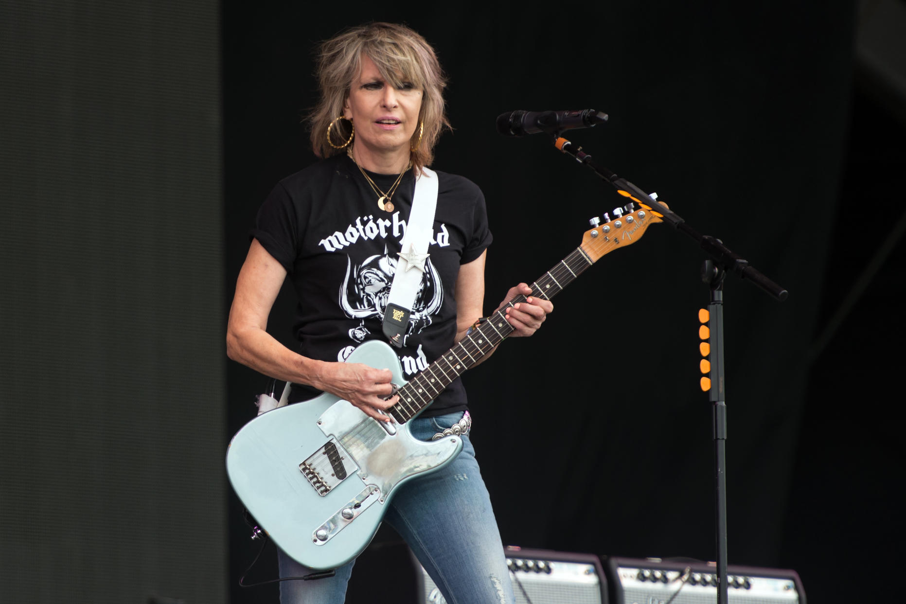 Chrissie Hynde, of The Pretenders, performs on the Other Stage at the Glastonbury Festival of Music and Performing Arts on Worthy Farm near the village of Pilton in Somerset, south-west England on June 23, 2017. / AFP PHOTO / OLI SCARFF        (Photo credit should read OLI SCARFF/AFP via Getty Images)