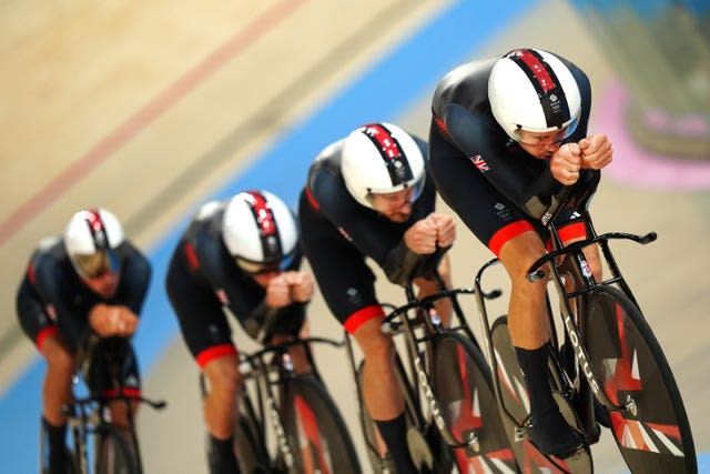 Team GB men's team pursuit riders in action