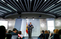 Spain's Prime Minister Pedro Sanchez holds a news conference after an extraordinary cabinet meeting in Madrid, Spain, February 15, 2019. REUTERS/Juan Medina