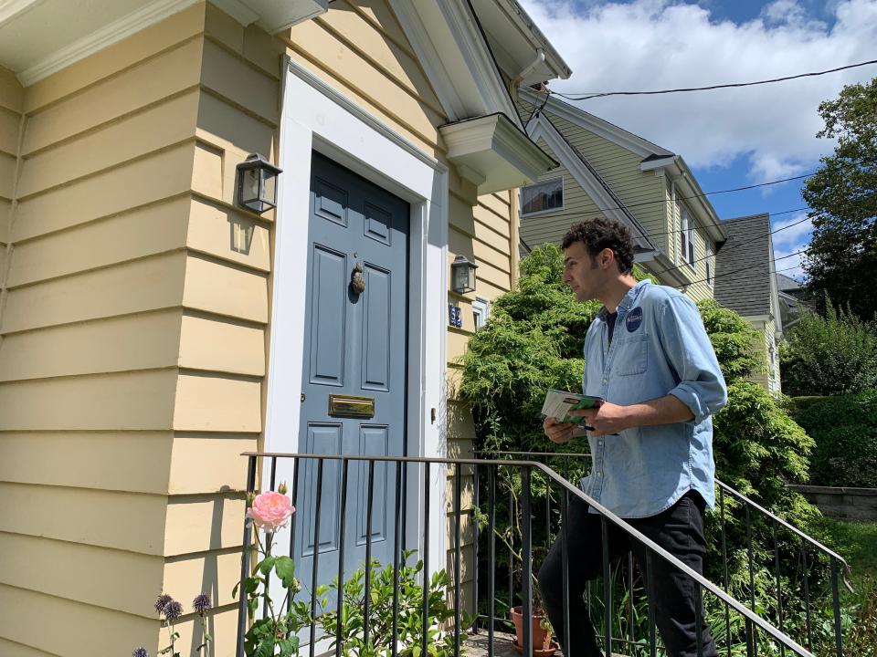 Aaron Regunberg campaigns door to door on the East Side of Providence.