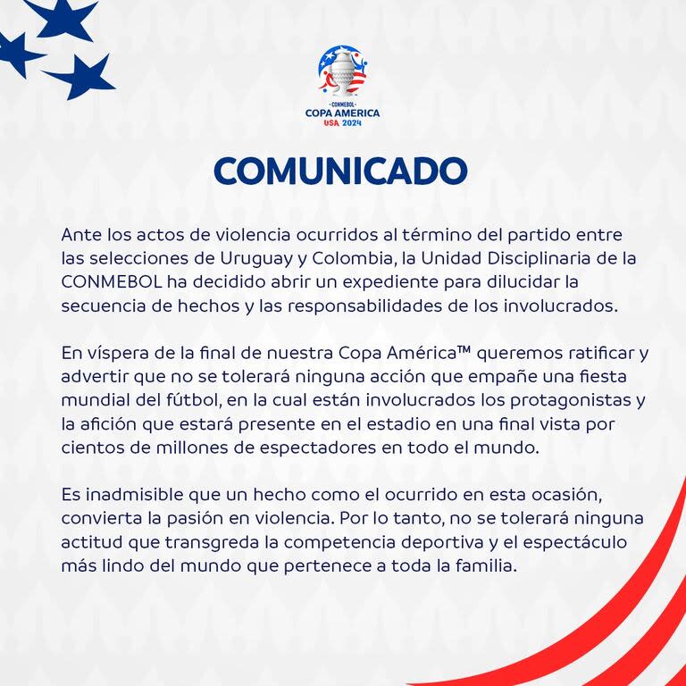 El comunicado de Conmebol