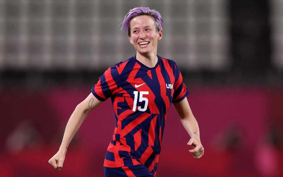 Megan Rapinoe #15 of Team United States celebrates their side's victory after the Women's Bronze Medal match between United States and Australia on day thirteen of the Tokyo 2020 Olympic Games at Kashima Stadium on August 05 - GETTY IMAGES