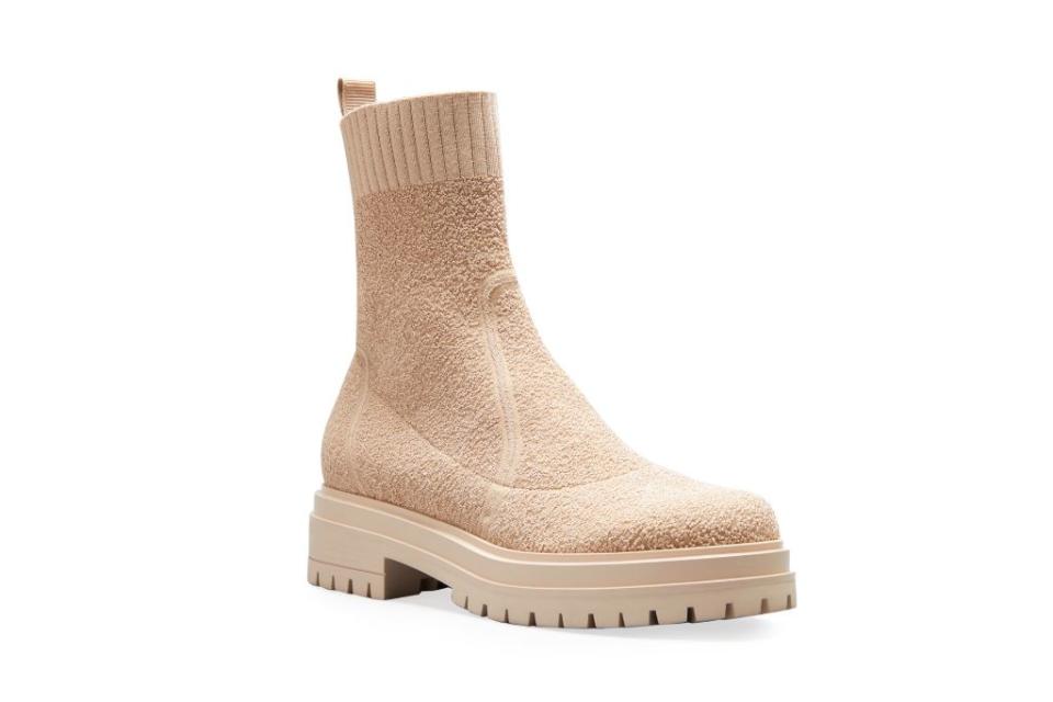 gianvito rossi, chester knit sock lug sole booties, tan booties