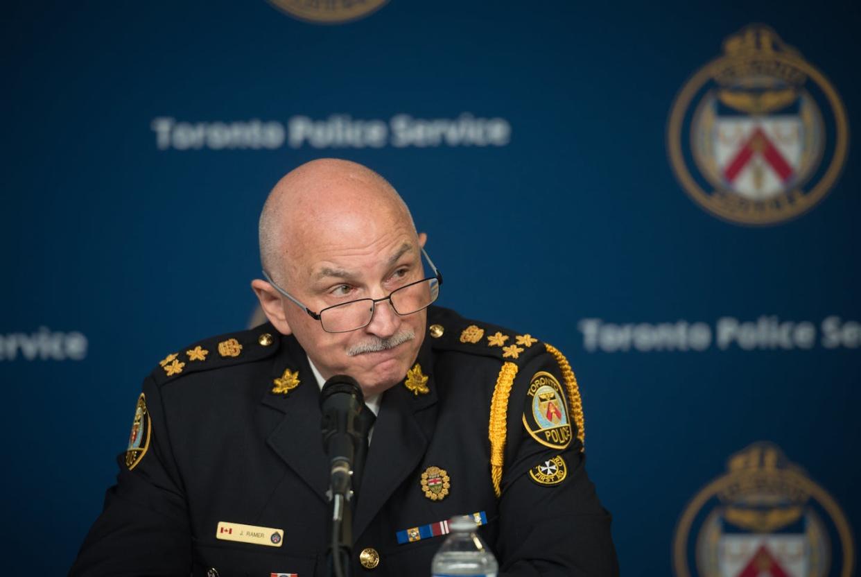 Chief James Ramer of the Toronto Police Service speaks during a press conference. THE CANADIAN PRESS/ Tijana Martin