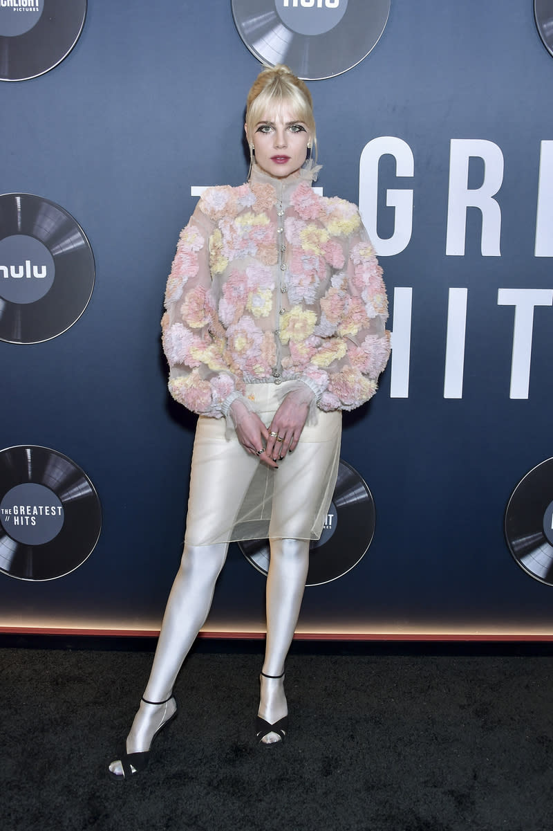 Lucy Boynton at the premiere of "The Greatest Hits" on April 15 in Los Angeles, Chanel, red carpet, celebrity style