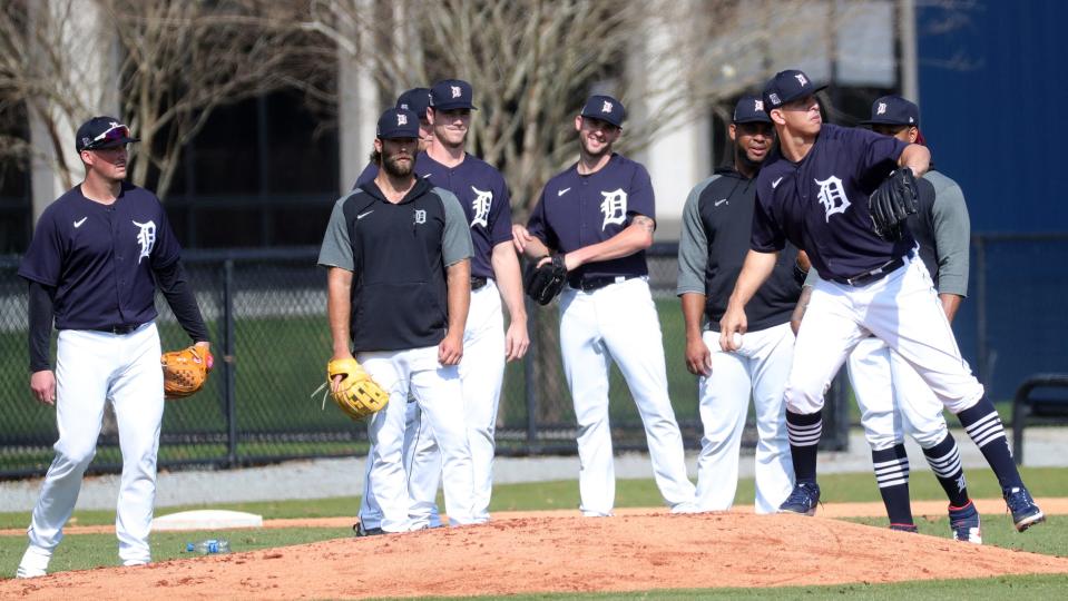 Detroit Tigers pitcher Franklin Perez during drills Wednesday, Feb. 24, 2021 on the Tiger Town practice fields in Lakeland, Fla.