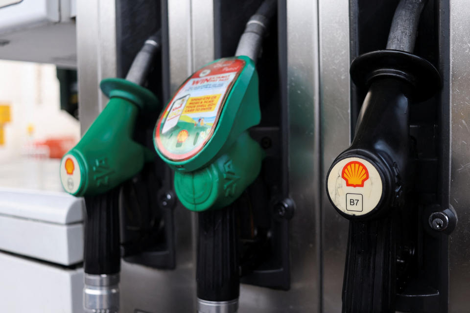 Gasoline pumps with Shell's logo are seen at a petrol station in South East London, Britain, February 2, 2023, REUTERS/May James