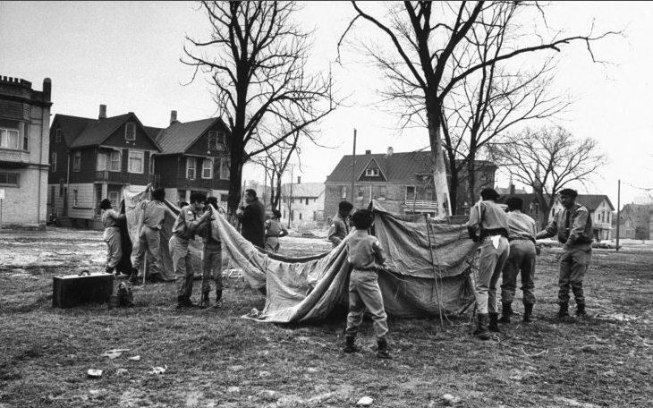 Caption from LIFE. "Dexter White (not pictured), leader of Milwaukee's 'Super Troop,' feels that camping in a vacant lot is better than waiting months for a trip to the country. 'Besides,' says White, 'these kids can relate to urban camping. It's home turf.'" (John Shearer—Time & Life Pictures/Getty Images) <br> <br> <a href="http://life.time.com/culture/boy-scouts-photos-from-a-time-of-change-1971/?iid=lb-gal-viewagn#1" rel="nofollow noopener" target="_blank" data-ylk="slk:Click here to see the full collection at LIFE.com;elm:context_link;itc:0;sec:content-canvas" class="link ">Click here to see the full collection at LIFE.com</a>