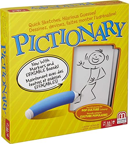 Mattel Games Pictionary Board Game, Drawing Game for Kids, Adults and Game Night with Dry Erase Markers and Boards