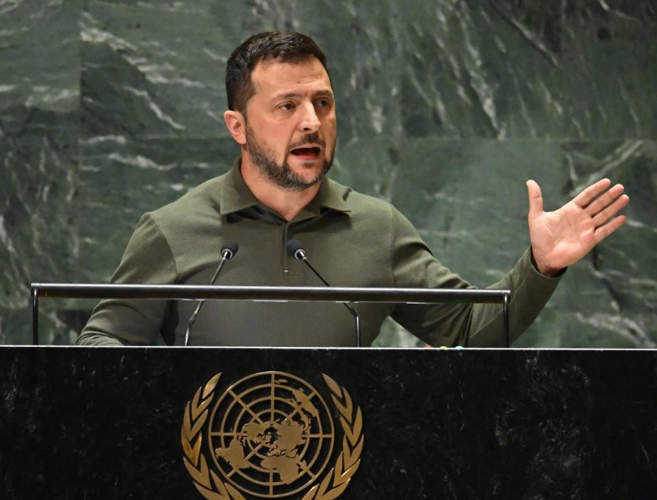 Zelensky addresses the United Nations General Assembly at UN headquarters in New York City on Tuesday (AFP via Getty Images)