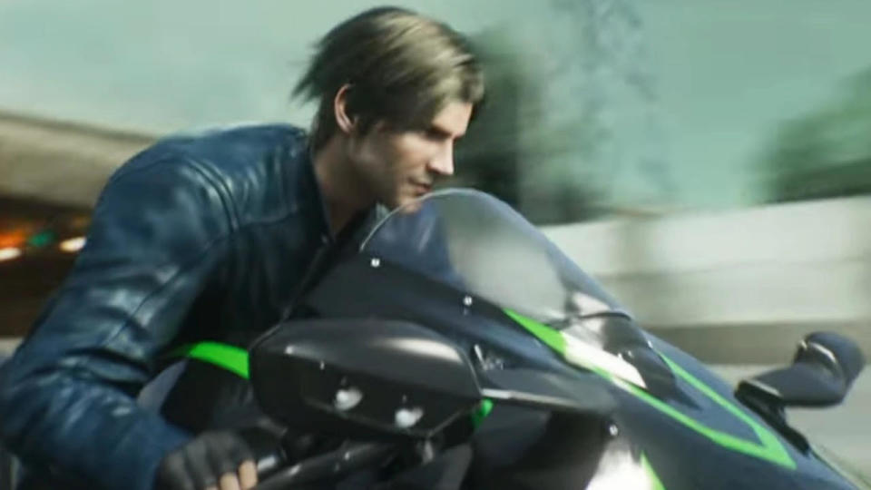 Leon S. Kennedy on a motorcycle in Resident Evil: Death Island