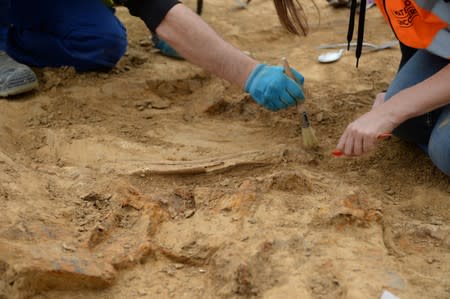 Army veterans and archeologists dig as part of archaeological research campaign called "Waterloo Uncovered" in Waterloo