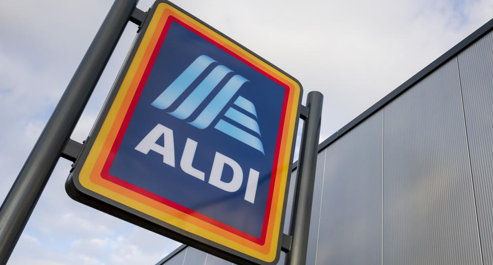 A close-up of an Aldi store sign.