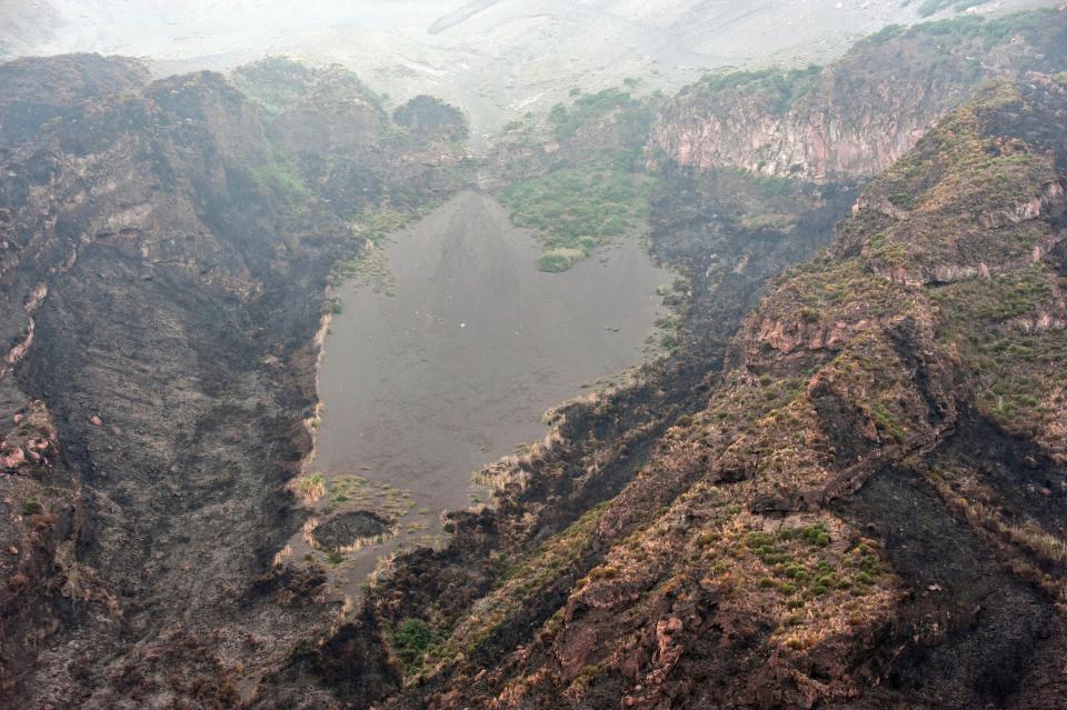 In this photo taken on Thursday, July 4, 2019, a view of a side of the volcano in the island of Stromboli, Italy.  