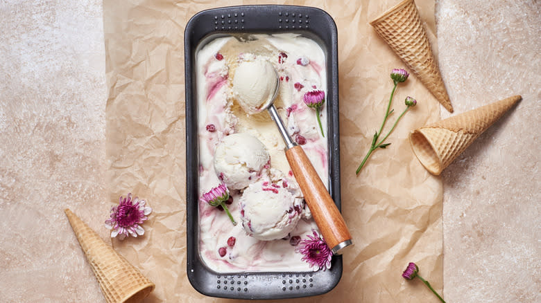 pomegranate ice cream with cones