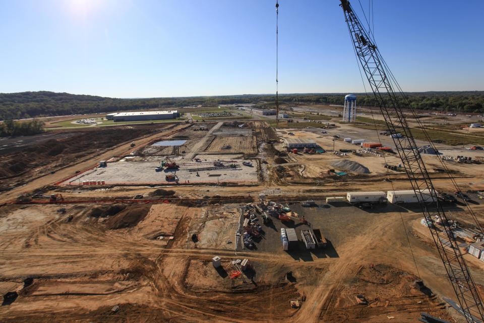 Crews work on the University of Delaware Biopharmaceutical Innovation Building on the STAR Campus Tuesday.