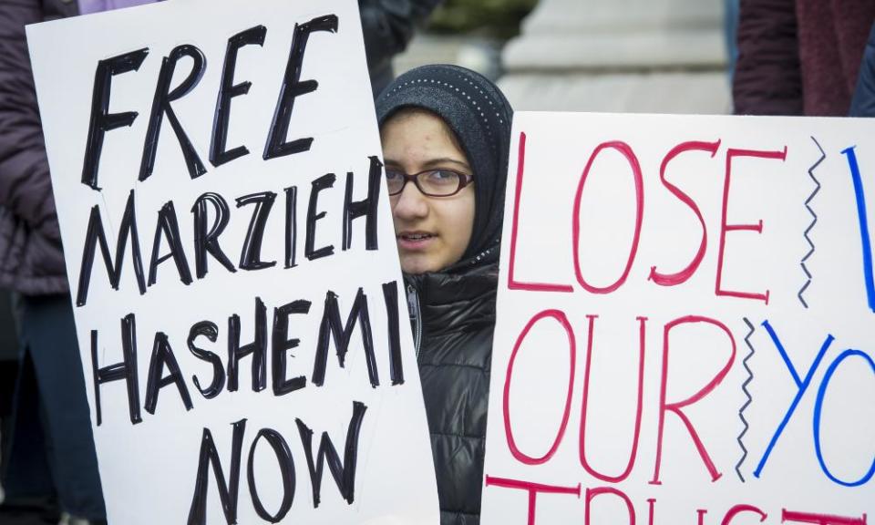 Supporters of Marzieh Hashemi demonstrate in Washington.